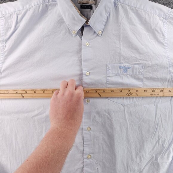 Barbour Cotton Button-Down Large Blue Solid Pocket Shirt Long Sleeve Mens Adult - Picture 13 of 16